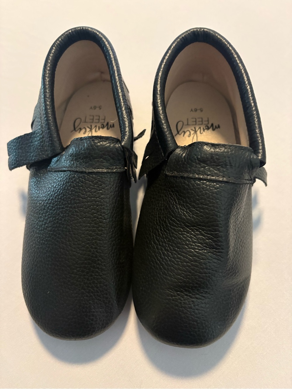 Monkey Feet Black Leather Moccasins for Kids